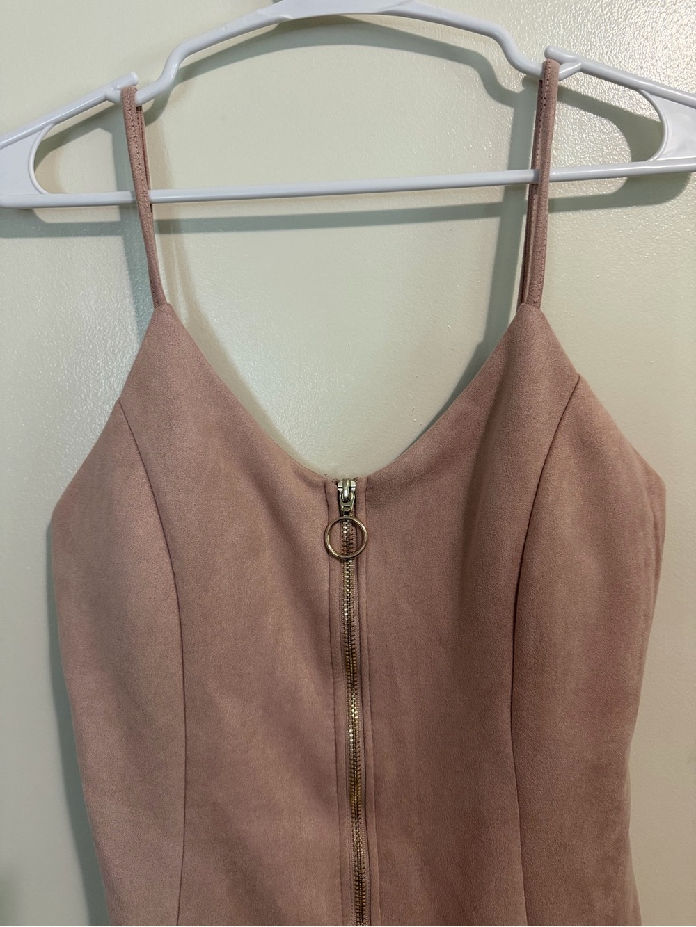 iris Blush Pink Suede-Texture Mini Dress with Front Zip